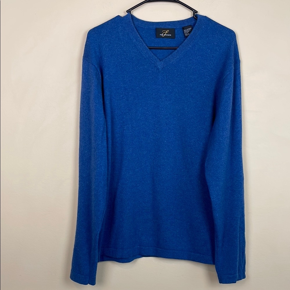 Pure Cashmere Men’s Blue V-Neck Comfy Cozy Fall Winter Sweater